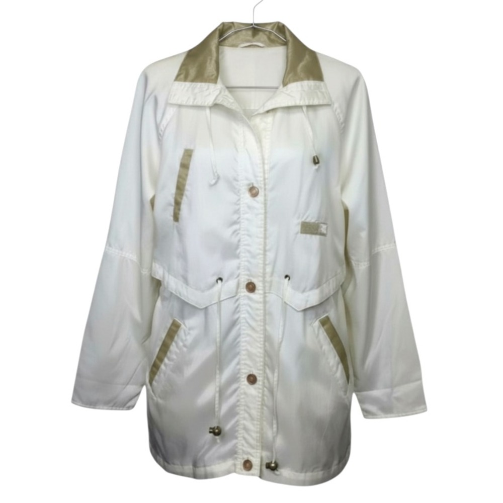 VTG CURRENT SEEN Ivory w/Gold Metallic Trim PARACHUTE WINDBREAKER JACKET sz S